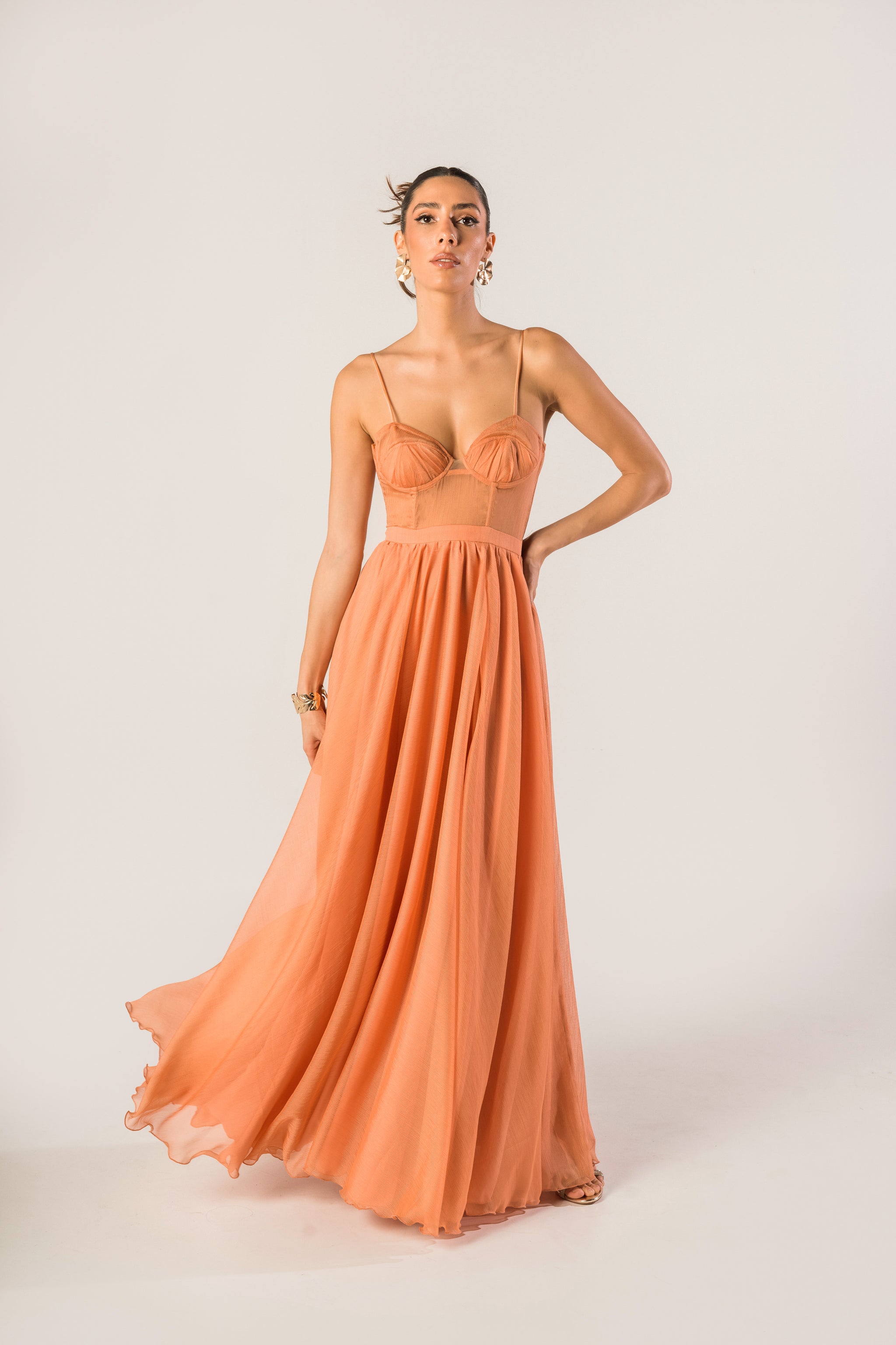 Corpetto Vestito Lungo Gonna Ampia MARINA Abito Lungo In Crepe Con